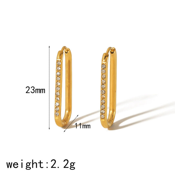 Wholesale Earrings Stainless Steel Geometric Zircon 18K Gold Plated Light Luxury Design For Women