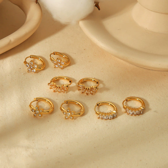 Wholesale Earrings Stainless Steel Geometric Zircon Light Luxury Style Electroplated For Women
