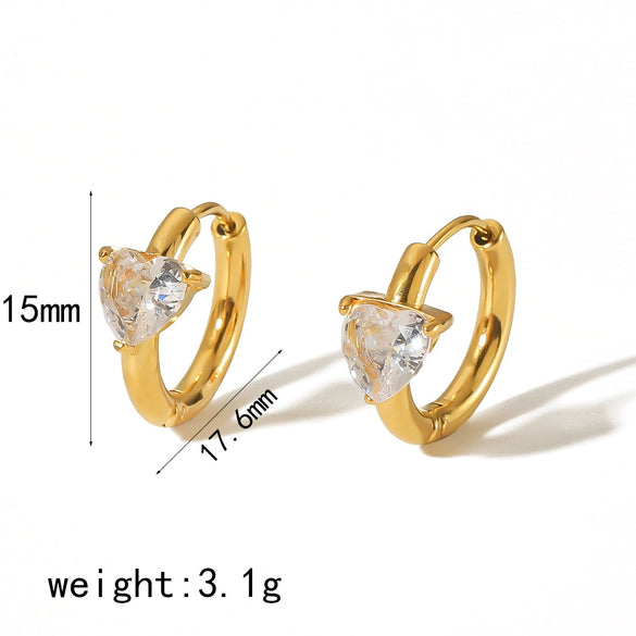 Wholesale Earrings Stainless Steel Geometric Zircon Light Luxury Style Electroplated For Women