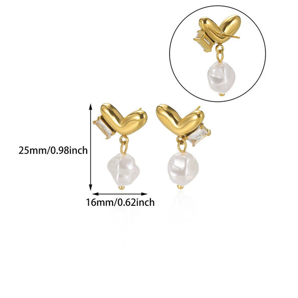 Wholesale Earrings Stainless Steel Gold Electroplated Geometric Heart Shaped Imitation Pearl Love Design Unisex