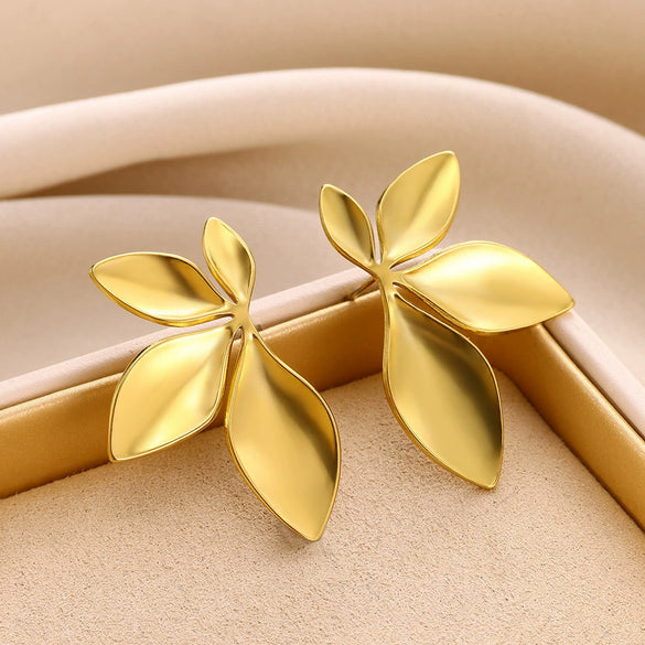 Wholesale Earrings Stainless Steel Gold Plated Geometric Leaf Shape