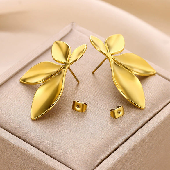 Wholesale Earrings Stainless Steel Gold Plated Geometric Leaf Shape