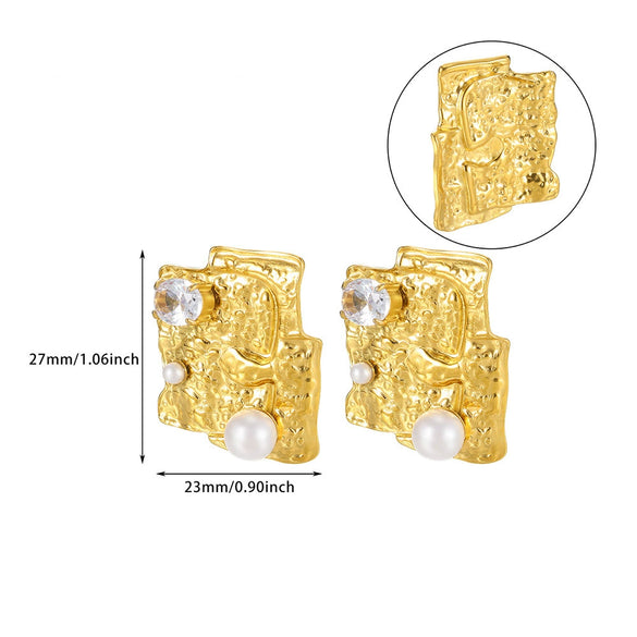 Wholesale Earrings Stainless Steel Gold Plated Geometric Pearl Irregular Texture