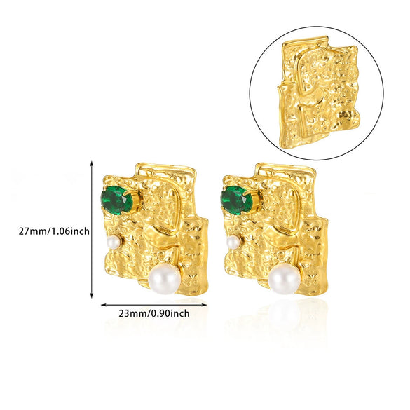 Wholesale Earrings Stainless Steel Gold Plated Geometric Pearl Irregular Texture