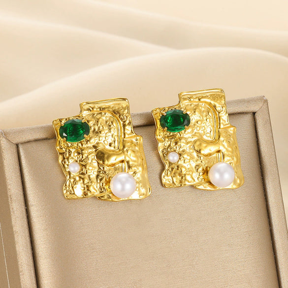 Wholesale Earrings Stainless Steel Gold Plated Geometric Pearl Irregular Texture