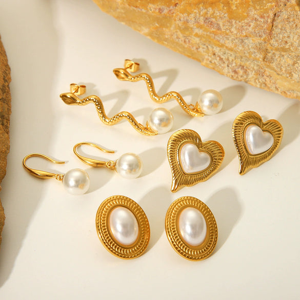 Wholesale Earrings Stainless Steel Gold Plated Love Pearl Animals Zodiac Heart Design