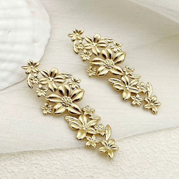 Wholesale Earrings Stainless Steel Goldplated Flower Vintage Allmatch Style