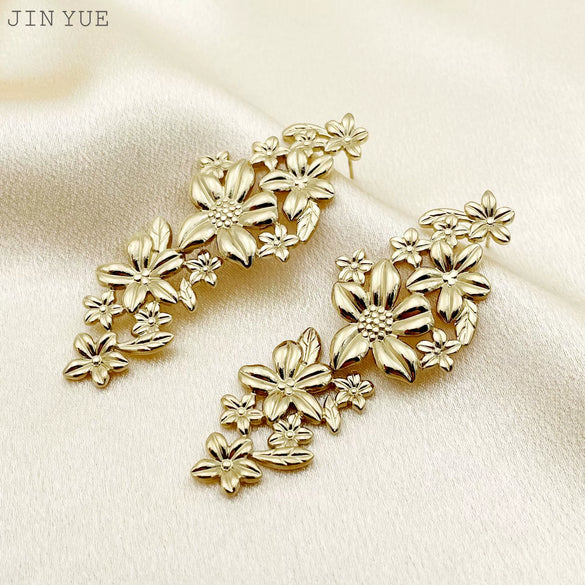 Wholesale Earrings Stainless Steel Goldplated Flower Vintage Allmatch Style