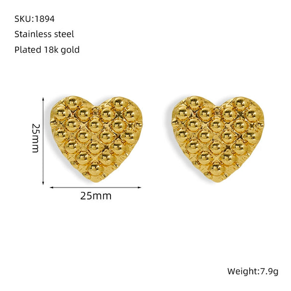 Wholesale Earrings Stainless Steel Heart Shape Water Plated Retro Style For Women