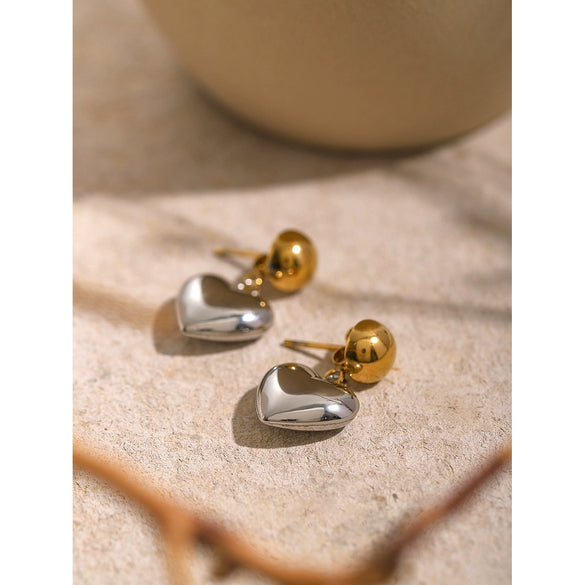 Wholesale Earrings Stainless Steel Hemispherical Heart Shape Gold And Silver Color Electroplated