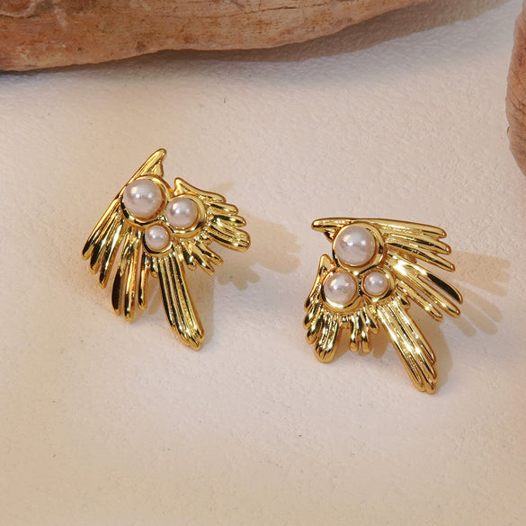 Wholesale Earrings Stainless Steel Imitation Pearl Eagle Bird Feather Niche Style Electroplated For Women