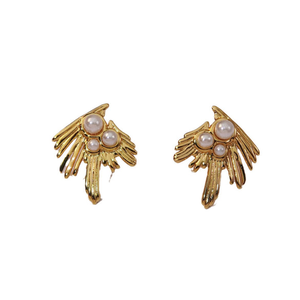 Wholesale Earrings Stainless Steel Imitation Pearl Eagle Bird Feather Niche Style Electroplated For Women