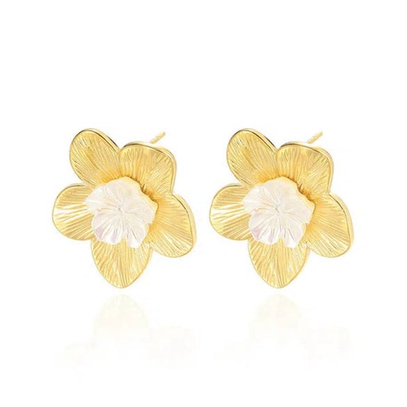 Wholesale Earrings Stainless Steel Imitation Pearl Geometric Flower Bow Leaf Shaped Electroplated