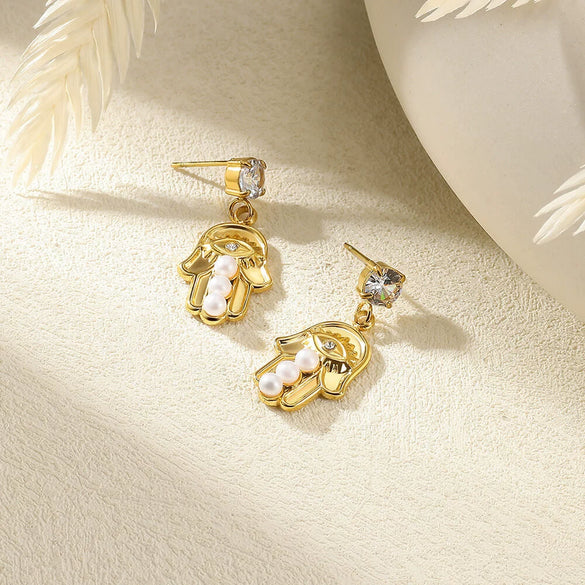 Wholesale Earrings Stainless Steel Imitation Pearl Geometric Flower Bow Leaf Shaped Electroplated