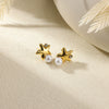 Wholesale Earrings Stainless Steel Imitation Pearl Geometric Flower Bow Leaf Shaped Electroplated