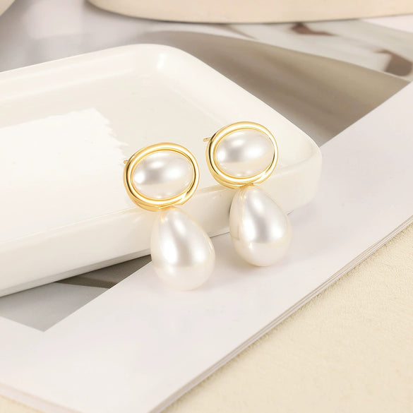 Wholesale Earrings Stainless Steel Imitation Pearl Geometric Rococo Style Electroplated
