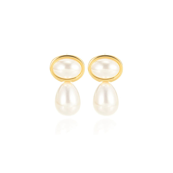 Wholesale Earrings Stainless Steel Imitation Pearl Geometric Rococo Style Electroplated