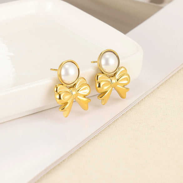 Wholesale Earrings Stainless Steel Imitation Pearl Geometric Rococo Style Electroplated