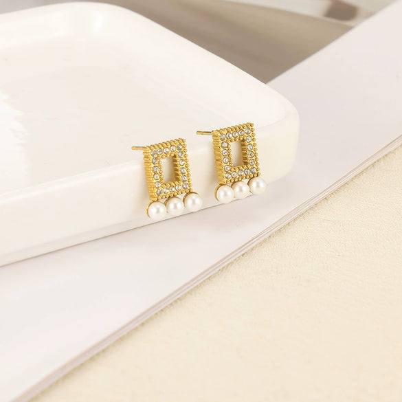 Wholesale Earrings Stainless Steel Imitation Pearl Geometric Rococo Style Electroplated