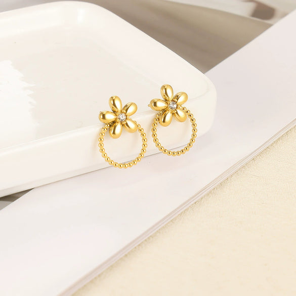 Wholesale Earrings Stainless Steel Imitation Pearl Geometric Rococo Style Electroplated