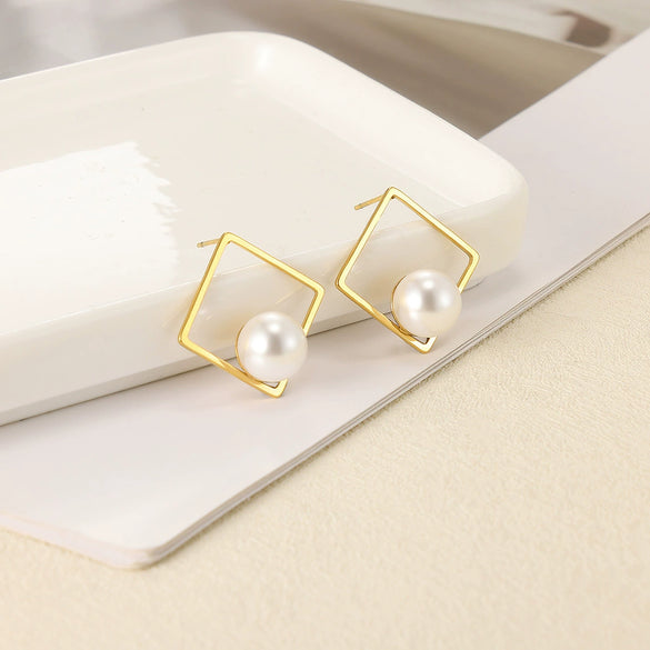 Wholesale Earrings Stainless Steel Imitation Pearl Geometric Rococo Style Electroplated
