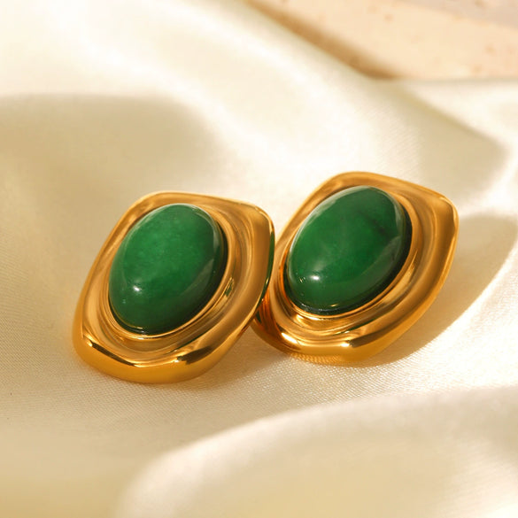 Wholesale Earrings Stainless Steel Inlaid Natural Stone Retro Palace Style Electroplated