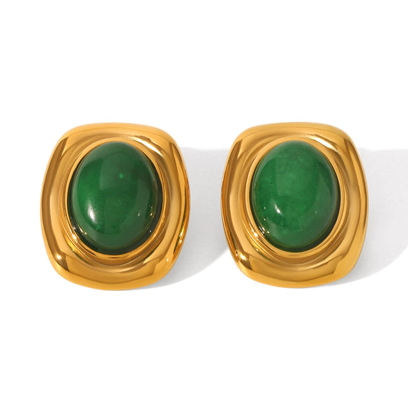 Wholesale Earrings Stainless Steel Inlaid Natural Stone Retro Palace Style Electroplated