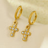 Wholesale Earrings Stainless Steel Inlaid Zircon Cross Pendant 18K Gold Plated Fashion Style For Women