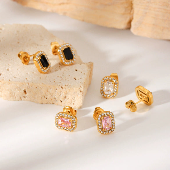 Wholesale Earrings Stainless Steel Inlaid Zircon Geometric Light Luxury Style For Women