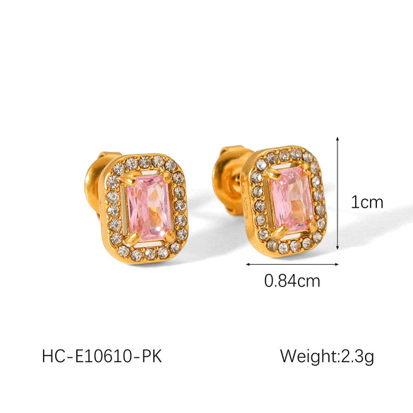 Wholesale Earrings Stainless Steel Inlaid Zircon Geometric Light Luxury Style For Women