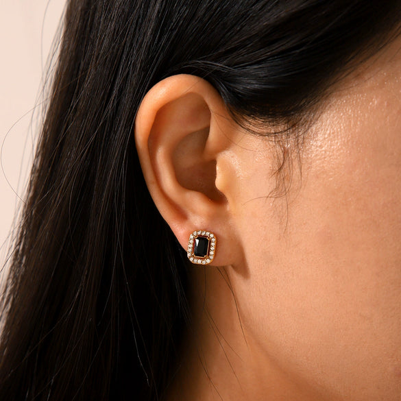Wholesale Earrings Stainless Steel Inlaid Zircon Geometric Light Luxury Style For Women
