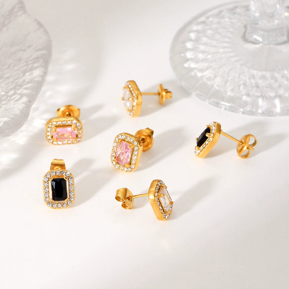 Wholesale Earrings Stainless Steel Inlaid Zircon Geometric Light Luxury Style For Women