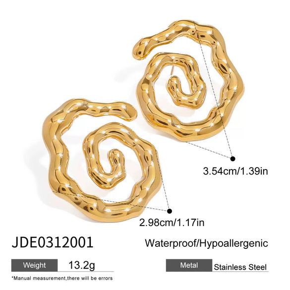 Wholesale Earrings Stainless Steel 18K Electroplated Geometric Pattern Simple Fashion Hammer Wave Design For Women