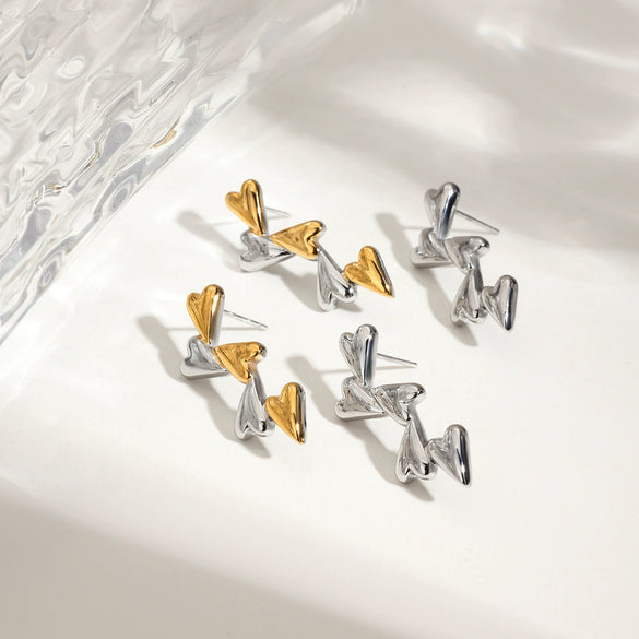 Wholesale Earrings Stainless Steel 18K Gold Colormatching Geometric Love Bow Heart Shape Electroplated For Women