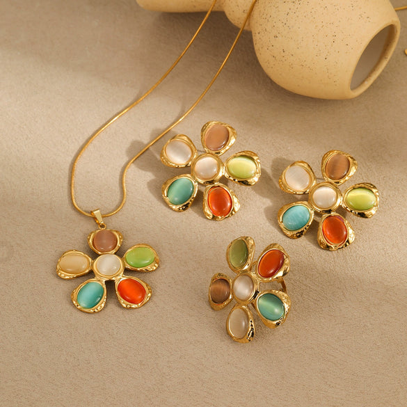 Wholesale Earrings Stainless Steel 18K Gold Electroplated Flower Pattern Hammered Style For Women