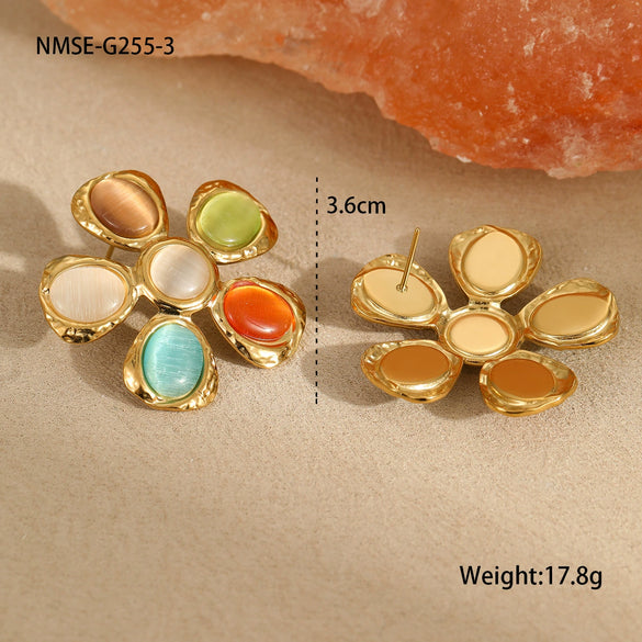 Wholesale Earrings Stainless Steel 18K Gold Electroplated Flower Pattern Hammered Style For Women