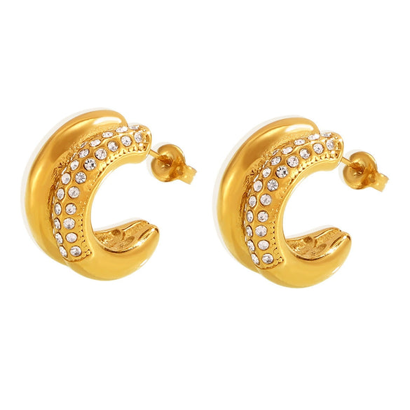 Wholesale Earrings 316L Stainless Steel 18K Gold Electroplated Geometric Crescent Shape For Women