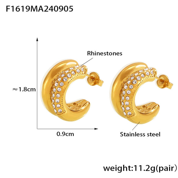 Wholesale Earrings 316L Stainless Steel 18K Gold Electroplated Geometric Crescent Shape For Women