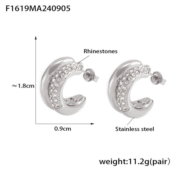 Wholesale Earrings 316L Stainless Steel 18K Gold Electroplated Geometric Crescent Shape For Women