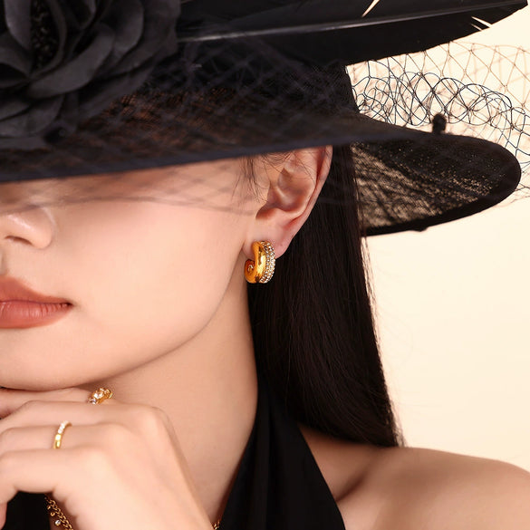 Wholesale Earrings 316L Stainless Steel 18K Gold Electroplated Geometric Crescent Shape For Women