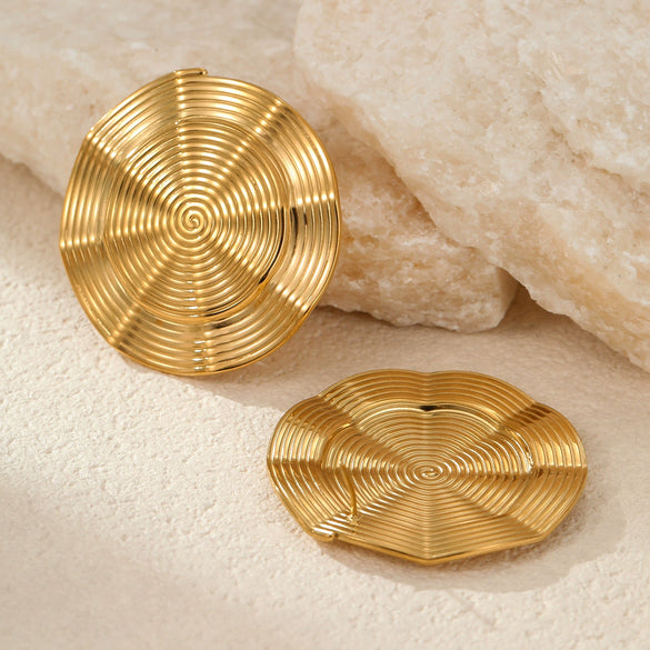 Wholesale Earrings Stainless Steel 18K Gold Electroplated Geometric Round Compass Style