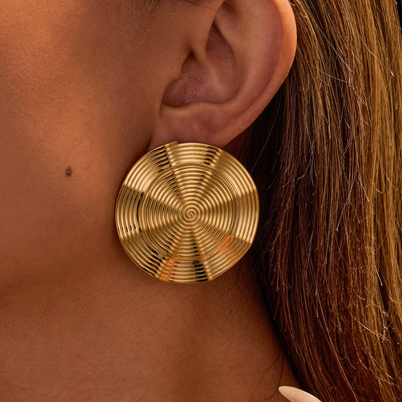 Wholesale Earrings Stainless Steel 18K Gold Electroplated Geometric Round Compass Style