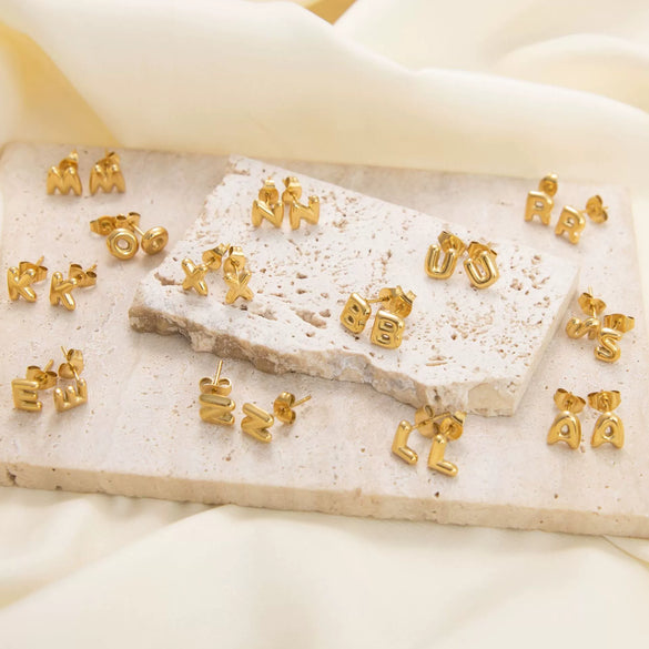 Wholesale Earrings Stainless Steel 18K Gold Electroplated Letter Style For Women