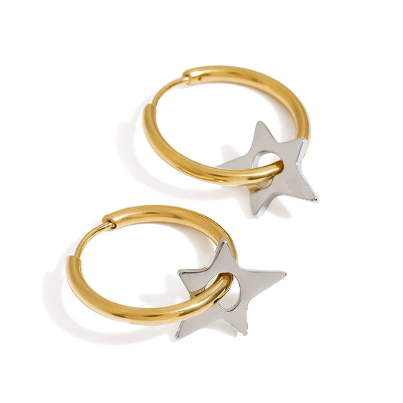 Wholesale Earrings Stainless Steel 18K Gold Electroplated Minima Style Love Hollow Star