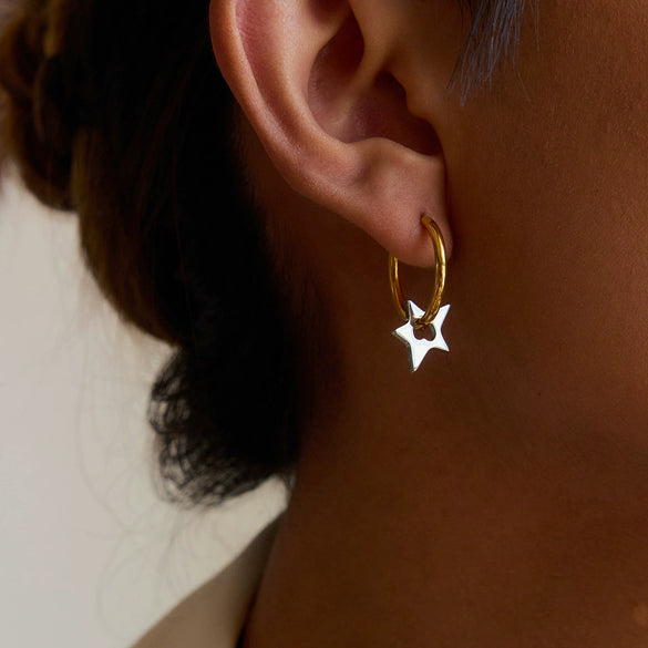Wholesale Earrings Stainless Steel 18K Gold Electroplated Minima Style Love Hollow Star