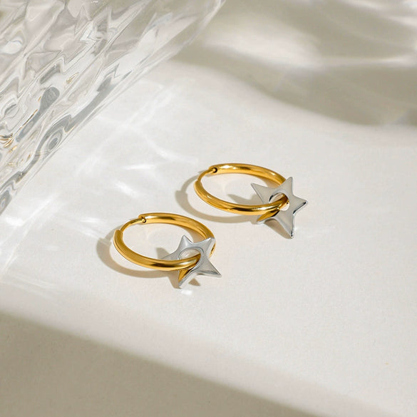 Wholesale Earrings Stainless Steel 18K Gold Electroplated Minima Style Love Hollow Star