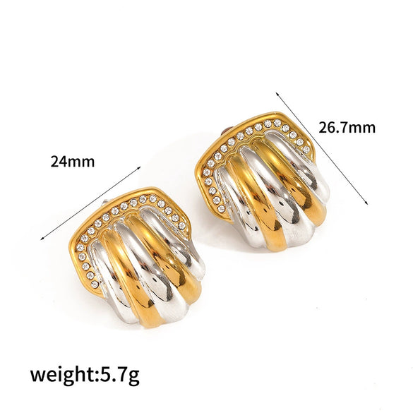 Wholesale Earrings Stainless Steel 18K Gold Geometric Pattern Diamond Inlay Women's