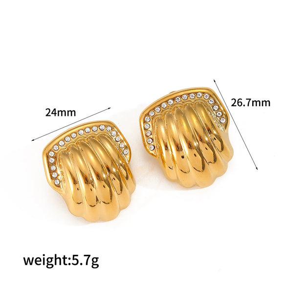 Wholesale Earrings Stainless Steel 18K Gold Geometric Pattern Diamond Inlay Women's