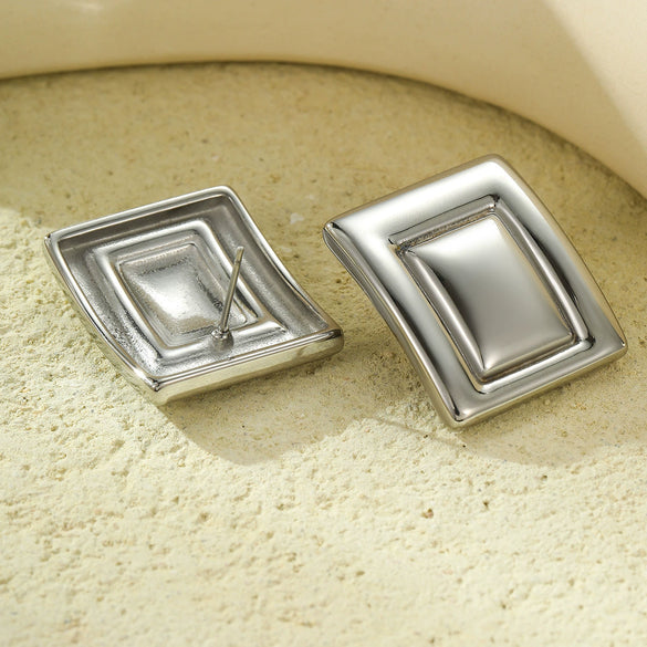 Wholesale Earrings Stainless Steel 18K Gold Geometric Rectangular Vintage Electroplated