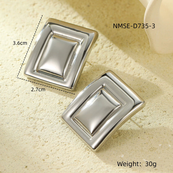 Wholesale Earrings Stainless Steel 18K Gold Geometric Rectangular Vintage Electroplated